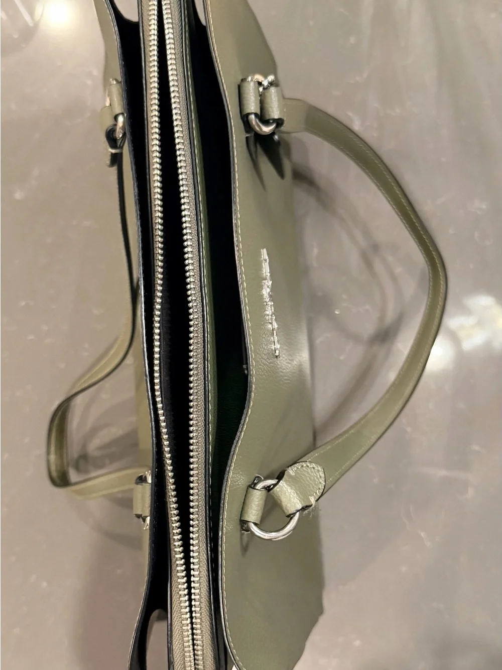 Coach Olive-Tone Leather Tote with Silver Hardware